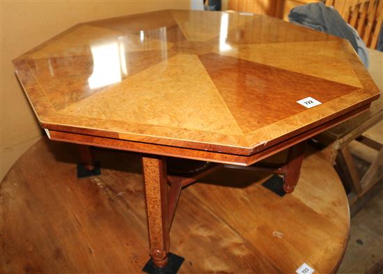 An Art Deco style octagonal burr walnut coffee table